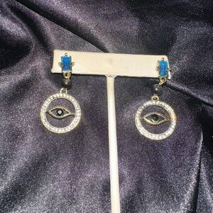 Elegant Gold and Blue Eye Earrings